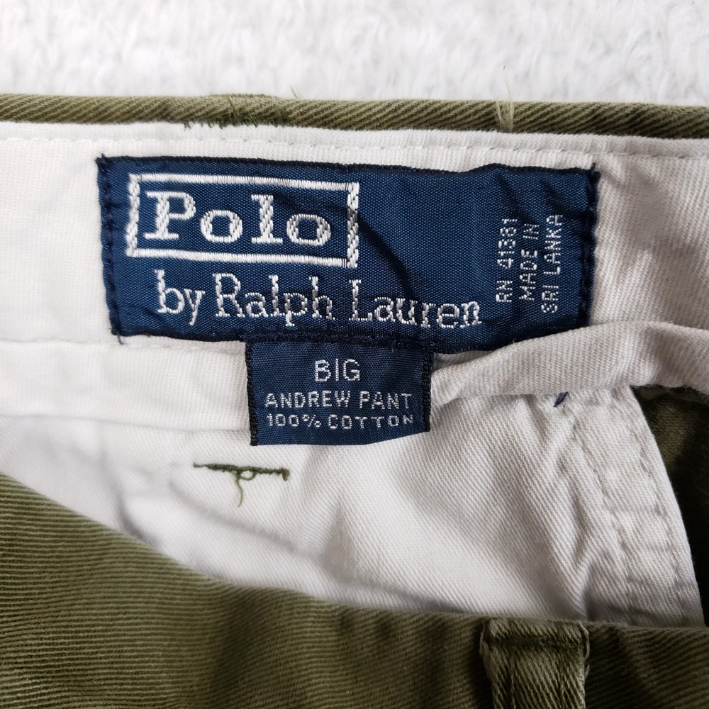 Polo Ralph Lauren Andrew Pant Mens 44x28 Olive Green Pleated Cotton Chino Big - Picture 10 of 12